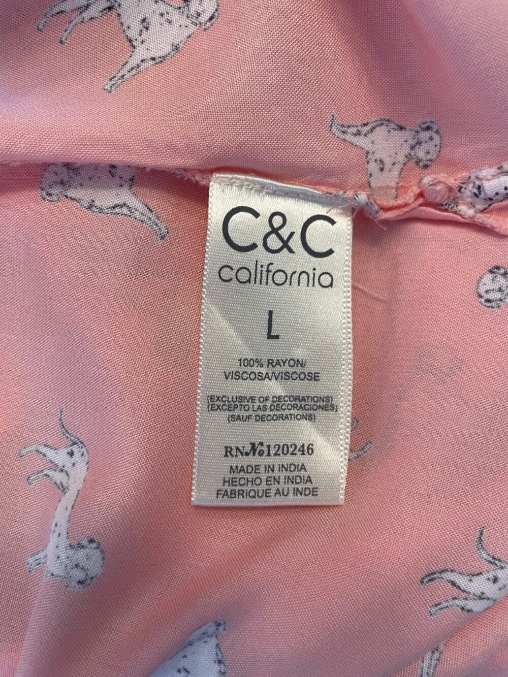 C&C California Button Up Long Sleeve Blouse Shirt LARGE Pink Dogs NEW - Picture 10 of 10